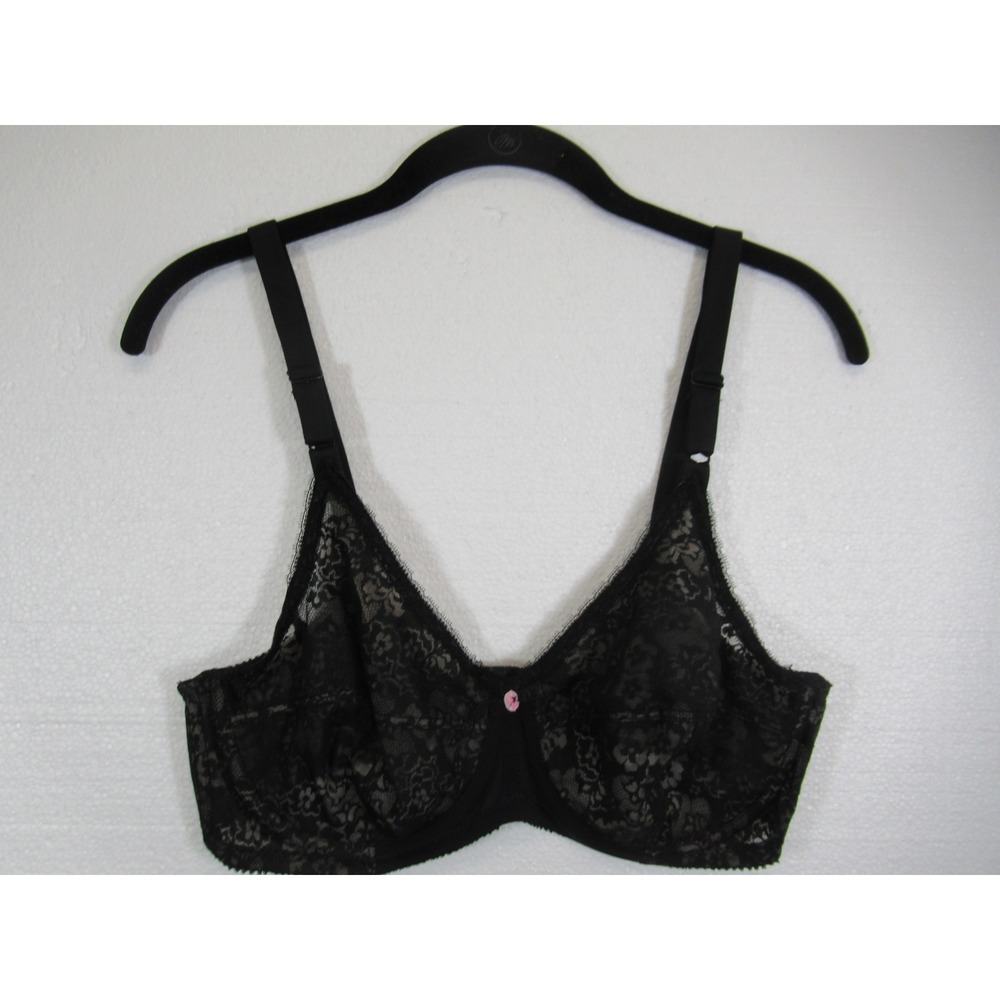 Vintage 60s 70s Lady Marlene Unlined Lace Bra 38C Black Underwire
